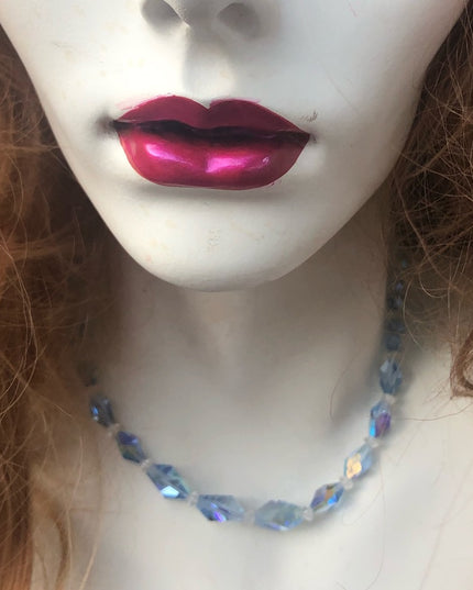 Vintage 16” blue Crystal necklace