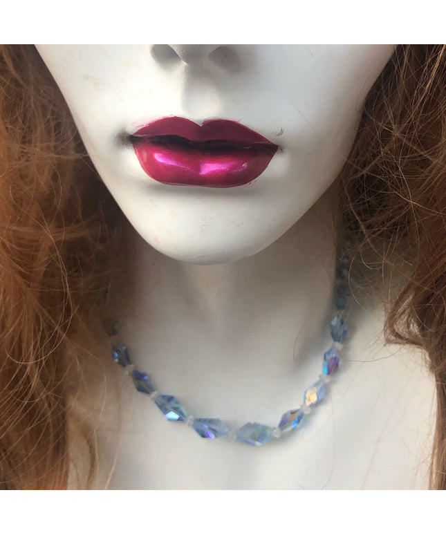 Vintage 16” blue Crystal necklace