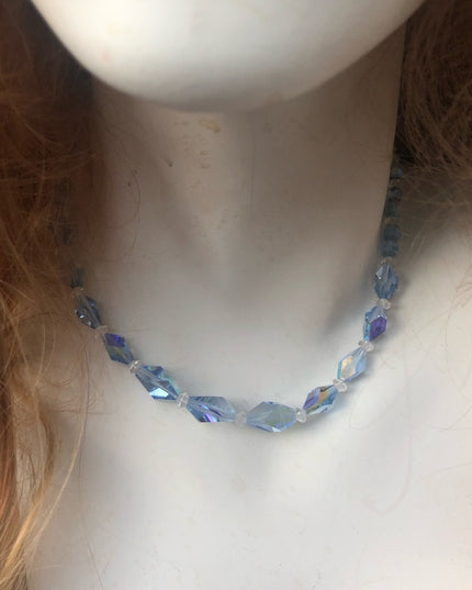 Vintage 16” blue Crystal necklace