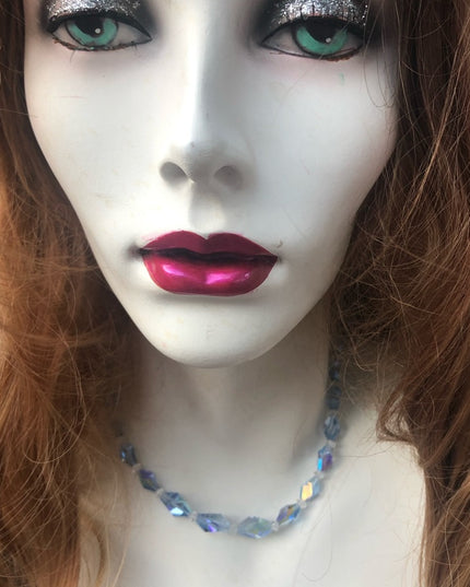Vintage 16” blue Crystal necklace