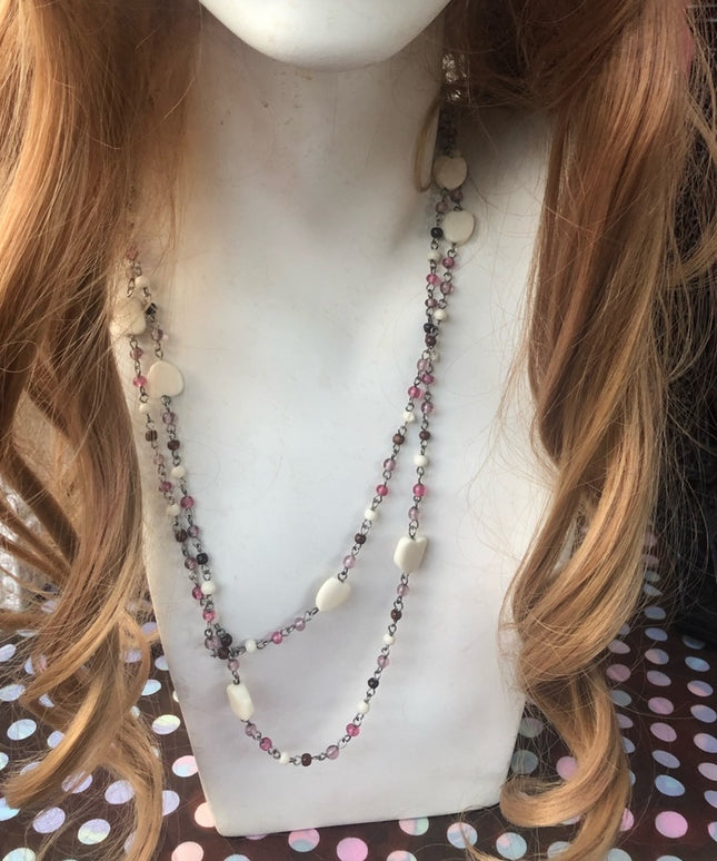 52” glass bead necklace hearts pastels vintage