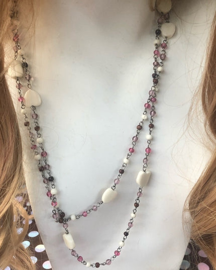 52” glass bead necklace hearts pastels vintage