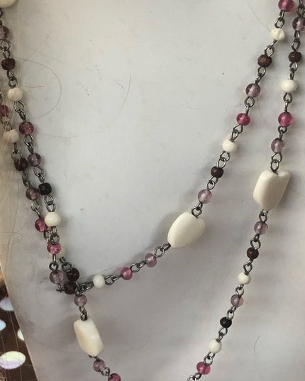 52” glass bead necklace hearts pastels vintage
