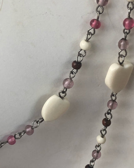52” glass bead necklace hearts pastels vintage