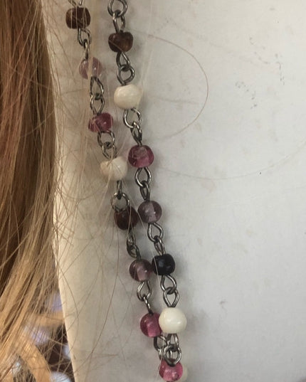 52” glass bead necklace hearts pastels vintage