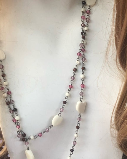 52” glass bead necklace hearts pastels vintage