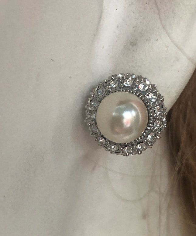 Faux pearl & crystal rhinestone earrings