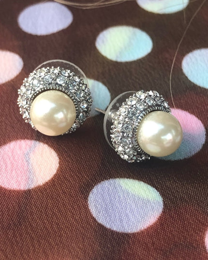 Faux pearl & crystal rhinestone earrings