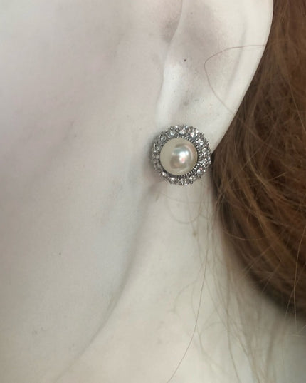 Faux pearl & crystal rhinestone earrings