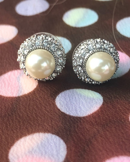 Faux pearl & crystal rhinestone earrings