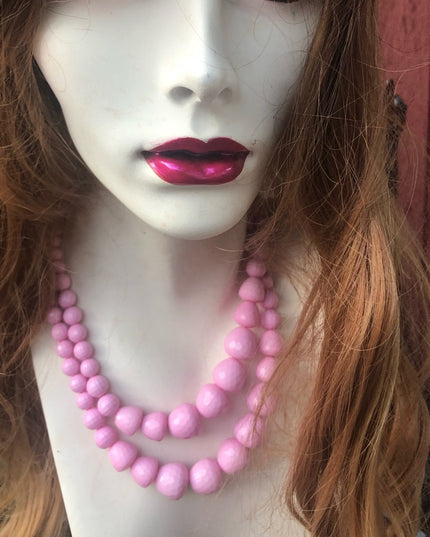 Vintage 1960s pink pastel double bead necklace