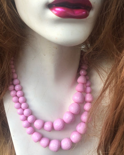 Vintage 1960s pink pastel double bead necklace