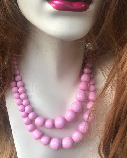 Vintage 1960s pink pastel double bead necklace