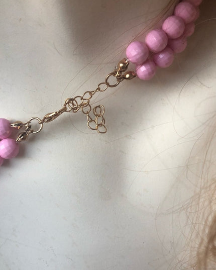 Vintage 1960s pink pastel double bead necklace