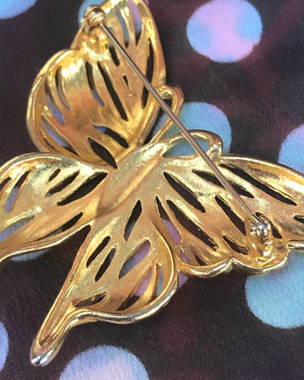 Vintage 1980s gold tone butterfy 2” brooch