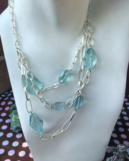 Gay Isber Blue glass & silver tone chunky link necklace