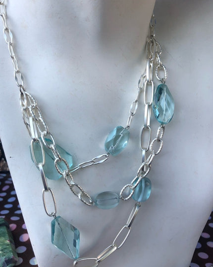 Gay Isber Blue glass & silver tone chunky link necklace
