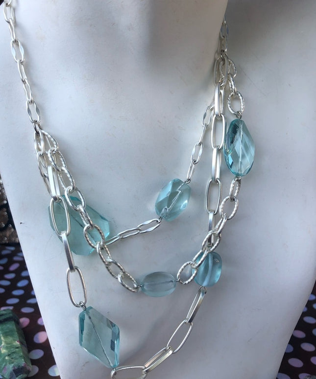 Gay Isber Blue glass & silver tone chunky link necklace