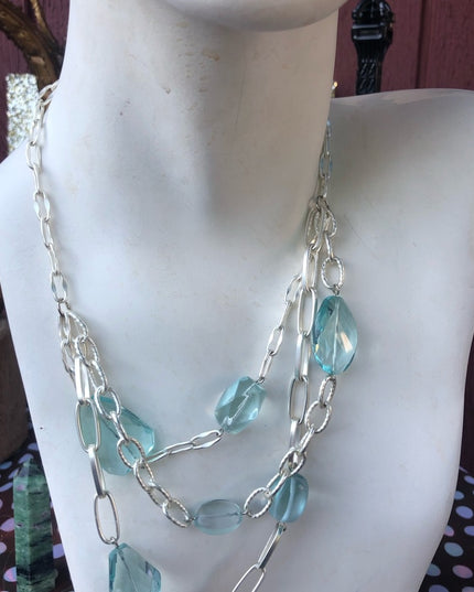Gay Isber Blue glass & silver tone chunky link necklace