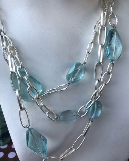 Gay Isber Blue glass & silver tone chunky link necklace