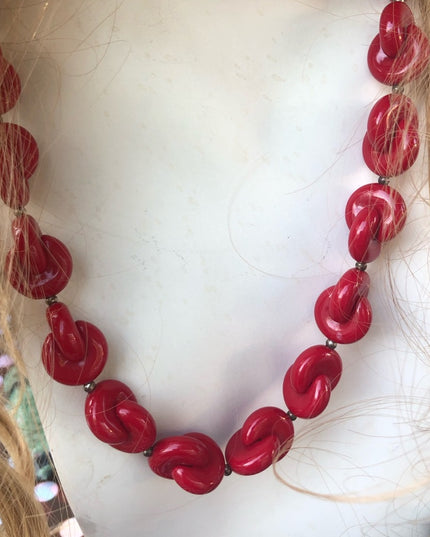 Vintage Nautical RED chunky plastic chain necklace