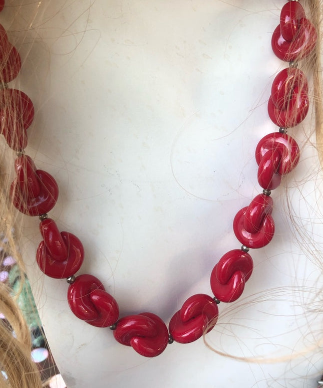 Vintage Nautical RED chunky plastic chain necklace