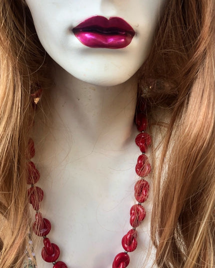 Vintage Nautical RED chunky plastic chain necklace