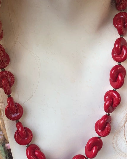 Vintage Nautical RED chunky plastic chain necklace