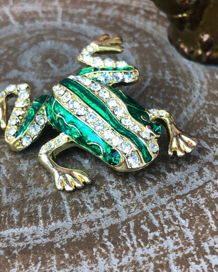 Rhinestone crystal FROG brooch enamel