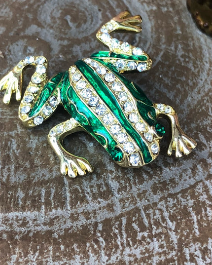 Rhinestone crystal FROG brooch enamel