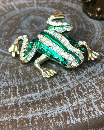 Rhinestone crystal FROG brooch enamel