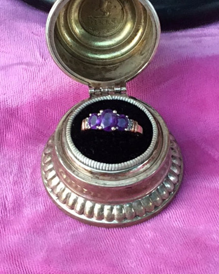10k gold diamond and amethyst ring vintage