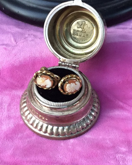 Vintage gold filled cameo earrings shell carved