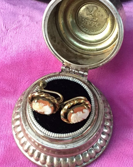 Vintage gold filled cameo earrings shell carved