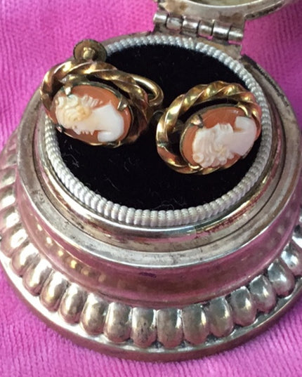 Vintage gold filled cameo earrings shell carved