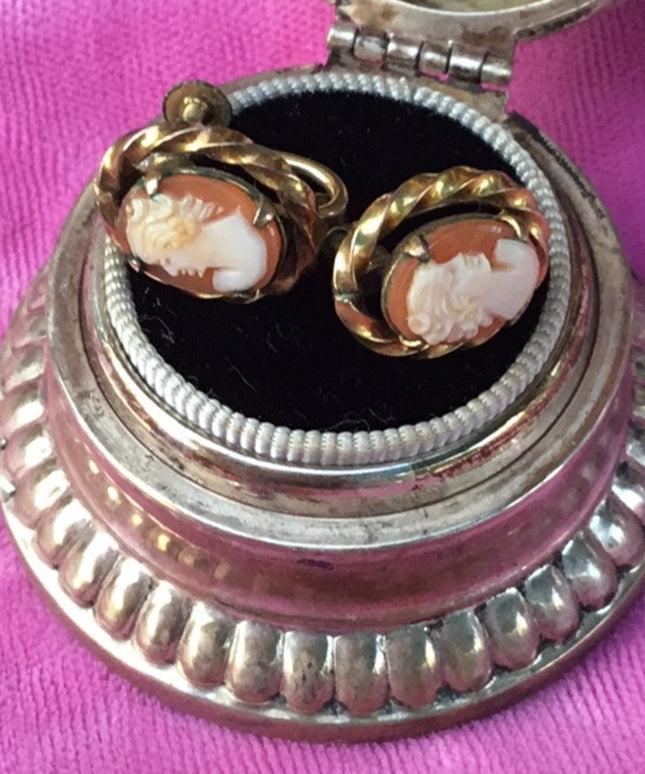 Vintage gold filled cameo earrings shell carved