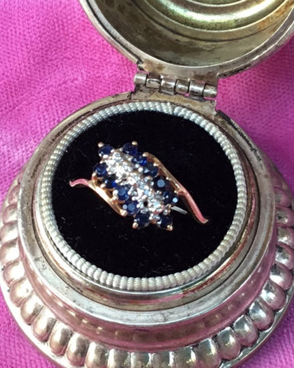 10k gold diamond and  sapphire diamond ring vintage bypass
