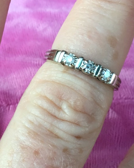 10k solid white gold 3 diamond ring  engagement wedding anniversary