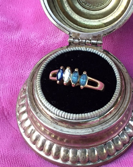 10k solid gold diamond zircon sapphire anniversary ring
