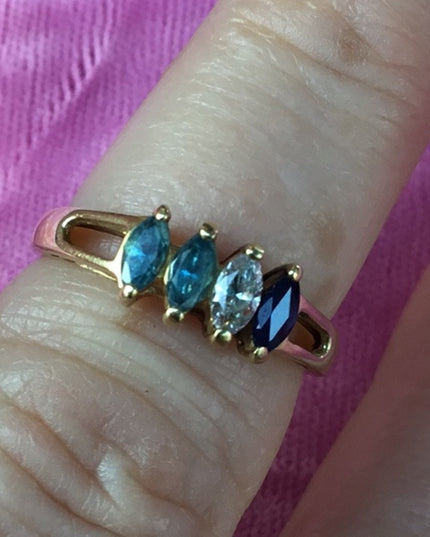 10k solid gold diamond zircon sapphire anniversary ring