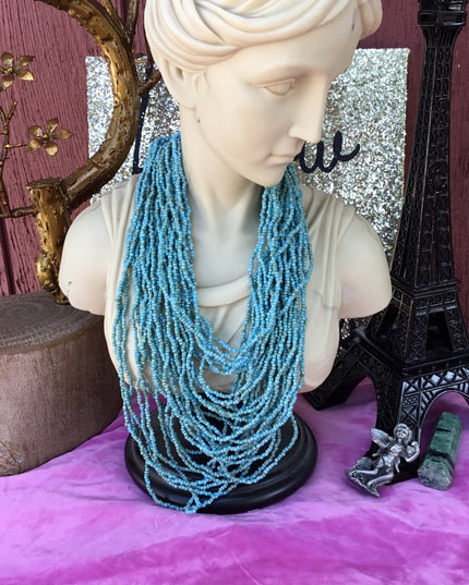 Vintage micro bead multi strand southwestern style necklace blue