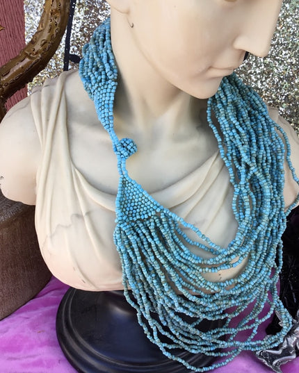 Vintage micro bead multi strand southwestern style necklace blue