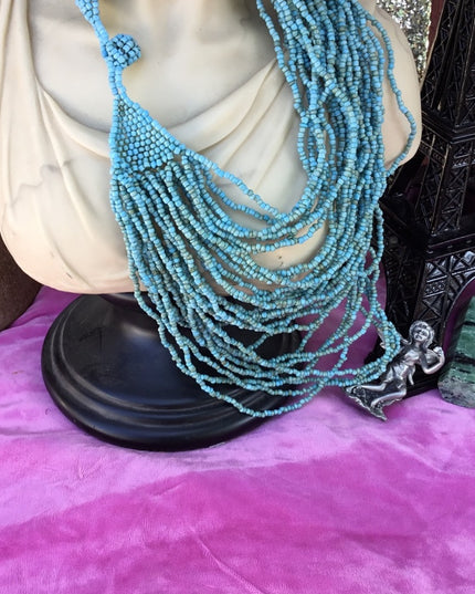 Vintage micro bead multi strand southwestern style necklace blue