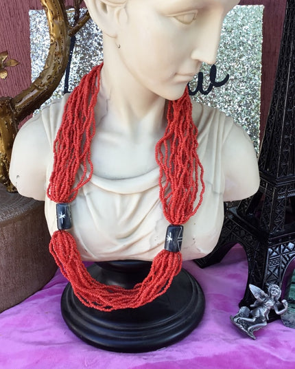 Vintage multi strand orangel tribal island micro bead necklace 24’