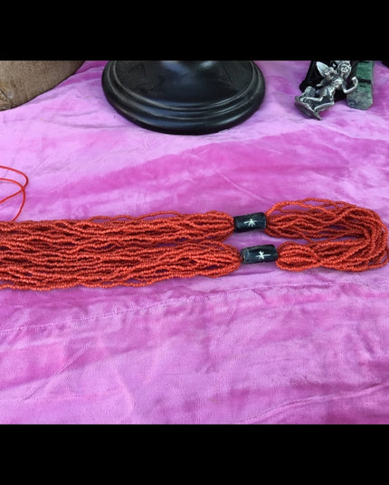 Vintage multi strand orangel tribal island micro bead necklace 24’