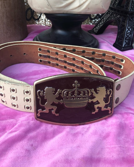 Vintage Guess Lg buckle Distressed cream leather belt