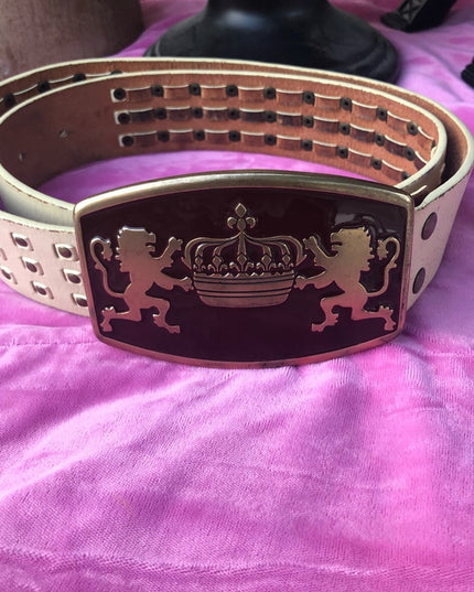 Vintage Guess Lg buckle Distressed cream leather belt