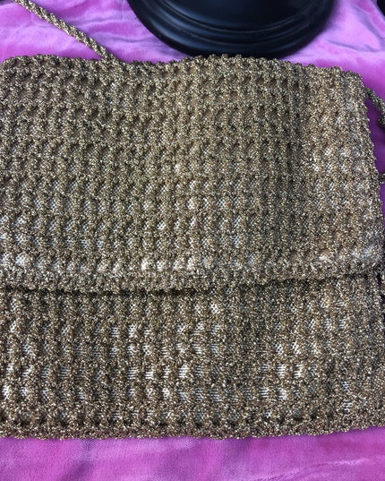 Vintage 1960s Gold metalic crochet shoulder purse