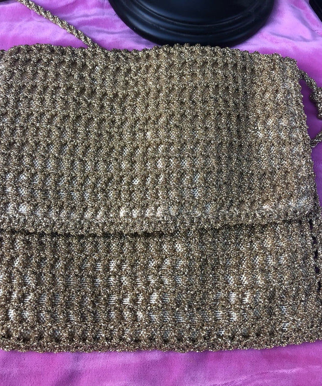 Vintage 1960s Gold metalic crochet shoulder purse