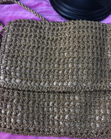 Vintage 1960s Gold metalic crochet shoulder purse